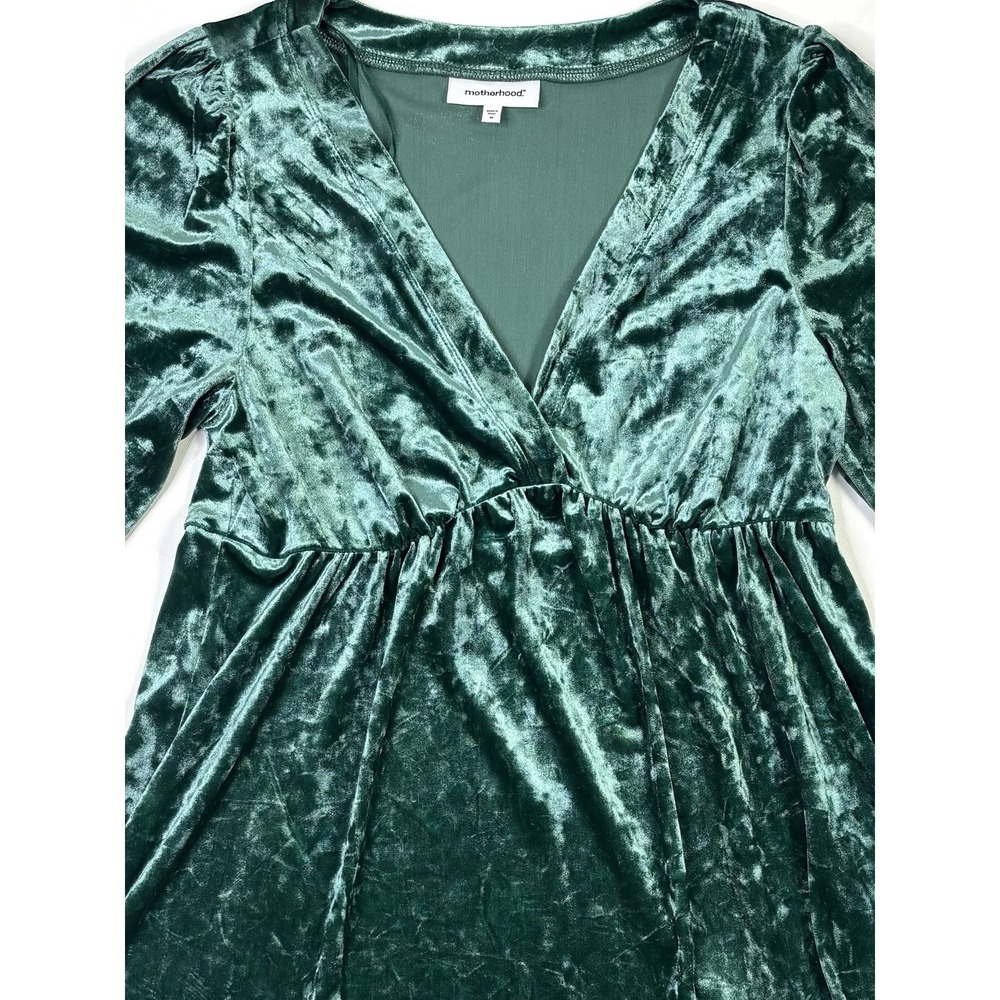 Motherhood Dress Women's Medium New W/ Tags Green Crushed Velvet Long Sleeve - Picture 10 of 11